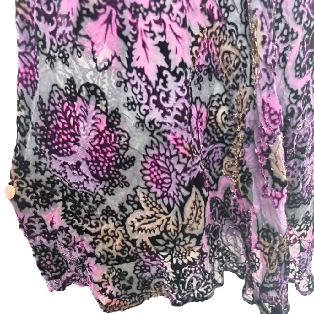 URU Silk Blend Velvet Burnout Floral Tank Top Purple Black Tunic XL USA - Picture 9 of 12